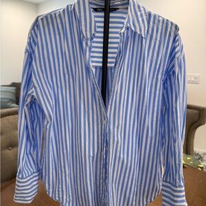 Zara Light Blue and White Striped Shirt
